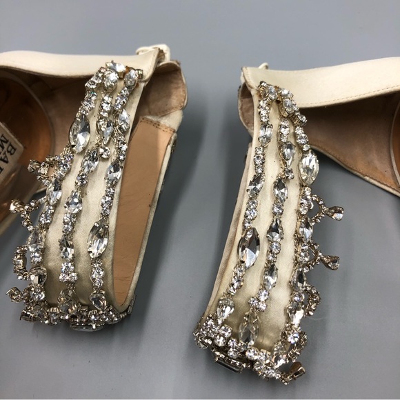 Badgley Mischka Satin Open Toe Jeweled Ankle Cuff Heels Size 9 - Picture 6 of 10